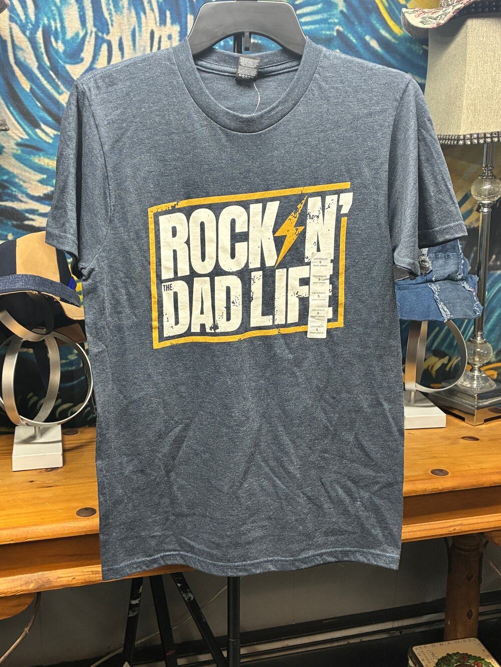 Rock N The Dad Life Graphic T-Shirt Men's Small Navy Heather NWT